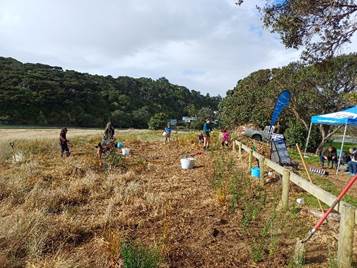 A group of people working in a field

Description automatically generated